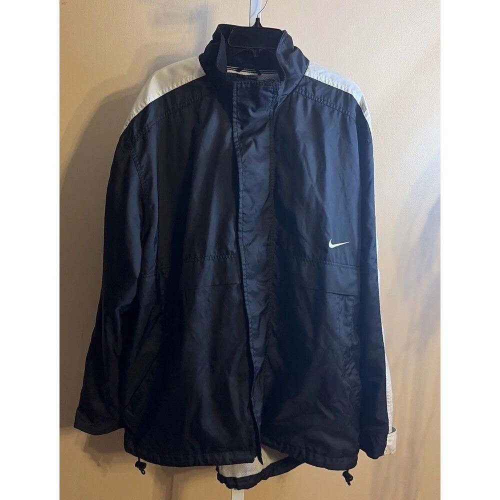 Vintage 90s Nike Windbreaker Jacket Mens L Black Full Zip Swoosh Logo Athletic
